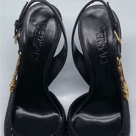 Versace  110MM Embellished Leather Slingback Pumps size 37.5 - Picture 8 of 16